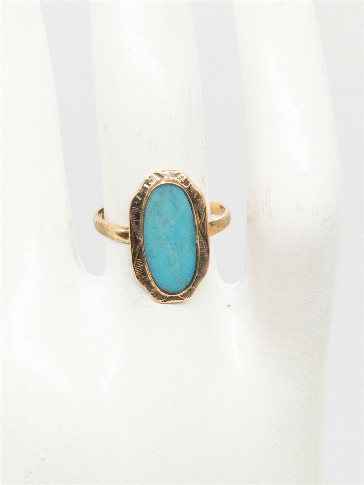 Antique Edwardian 1900s 4ct Natural Turquoise 14k… - image 1