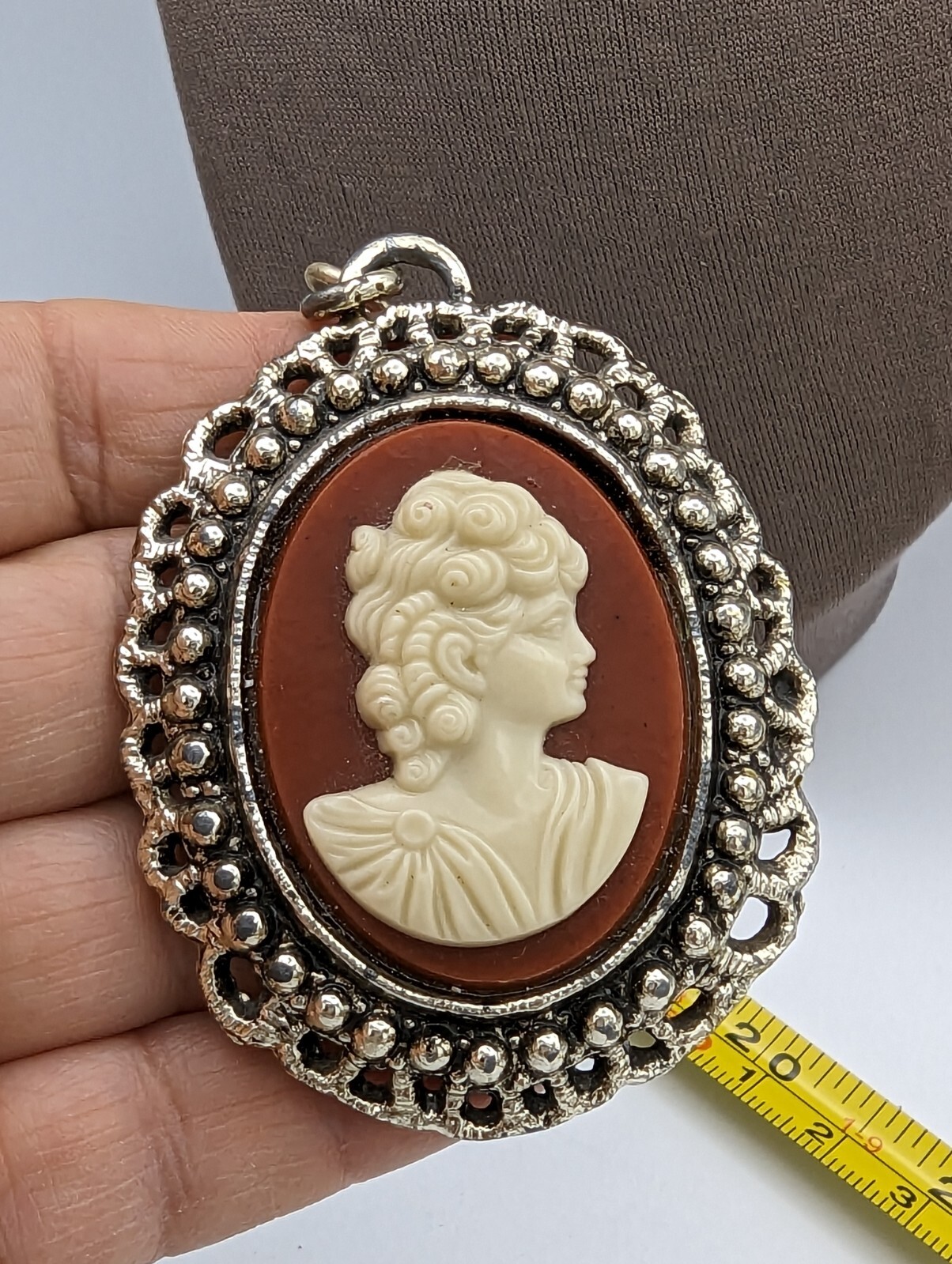 Vintage Cameo Large Chain Silver Tone Necklace - image 15