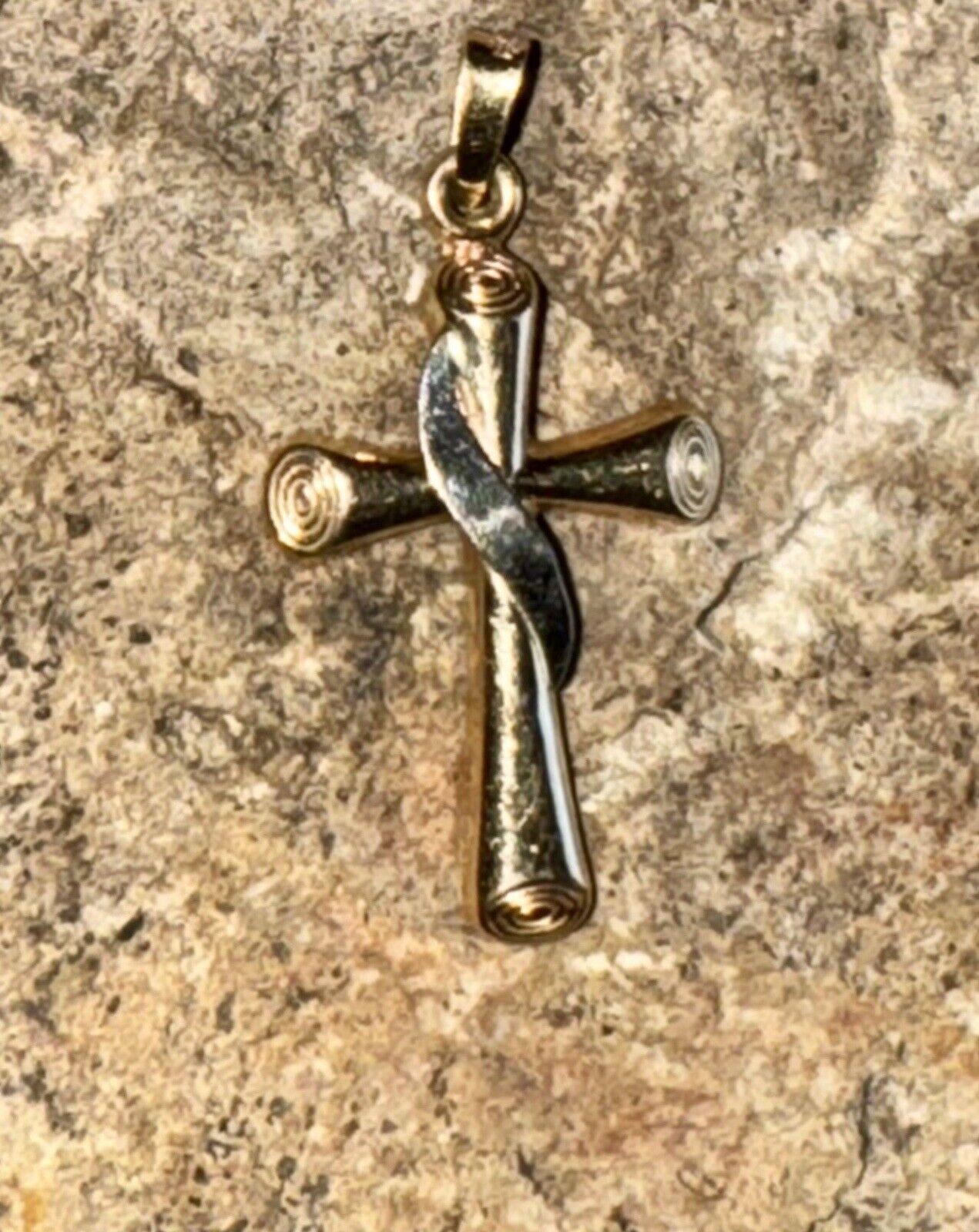 spectacular 14K yellow & white gold cross pendant… - image 4