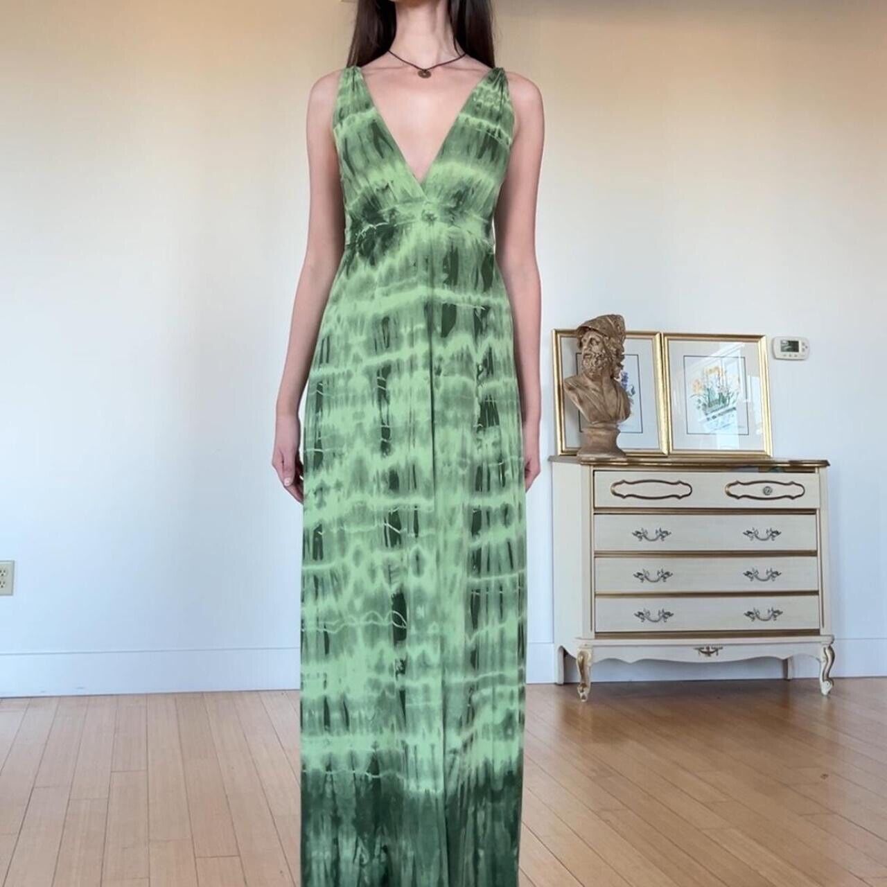 vintage y2k green tie dye maxi dress M - image 5