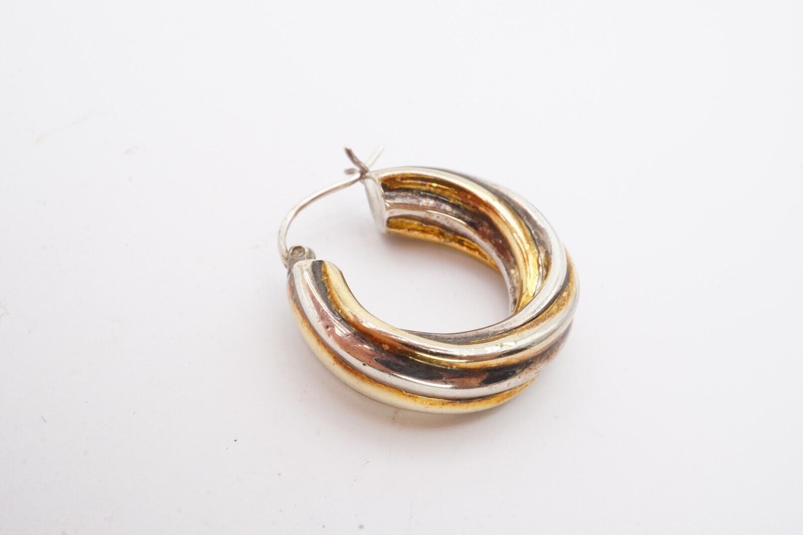 Sterling Silver 925 Hoop Earrings Two Tone - image 11