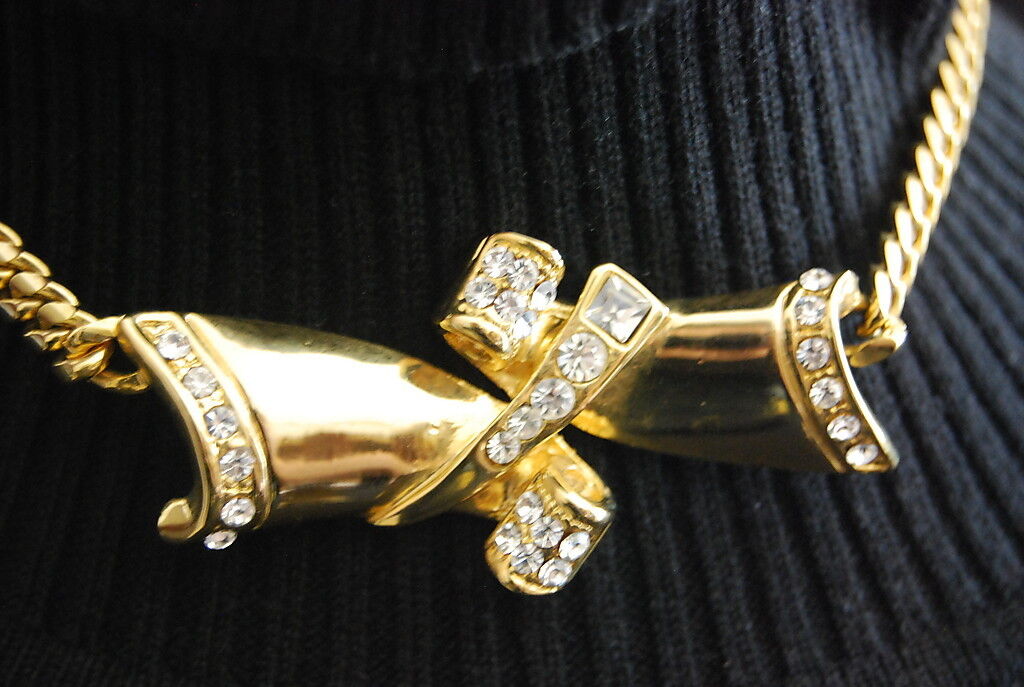 ELEGANT VTG COUTURE GOLDEN METAL BOW & RHINESTONE… - image 5