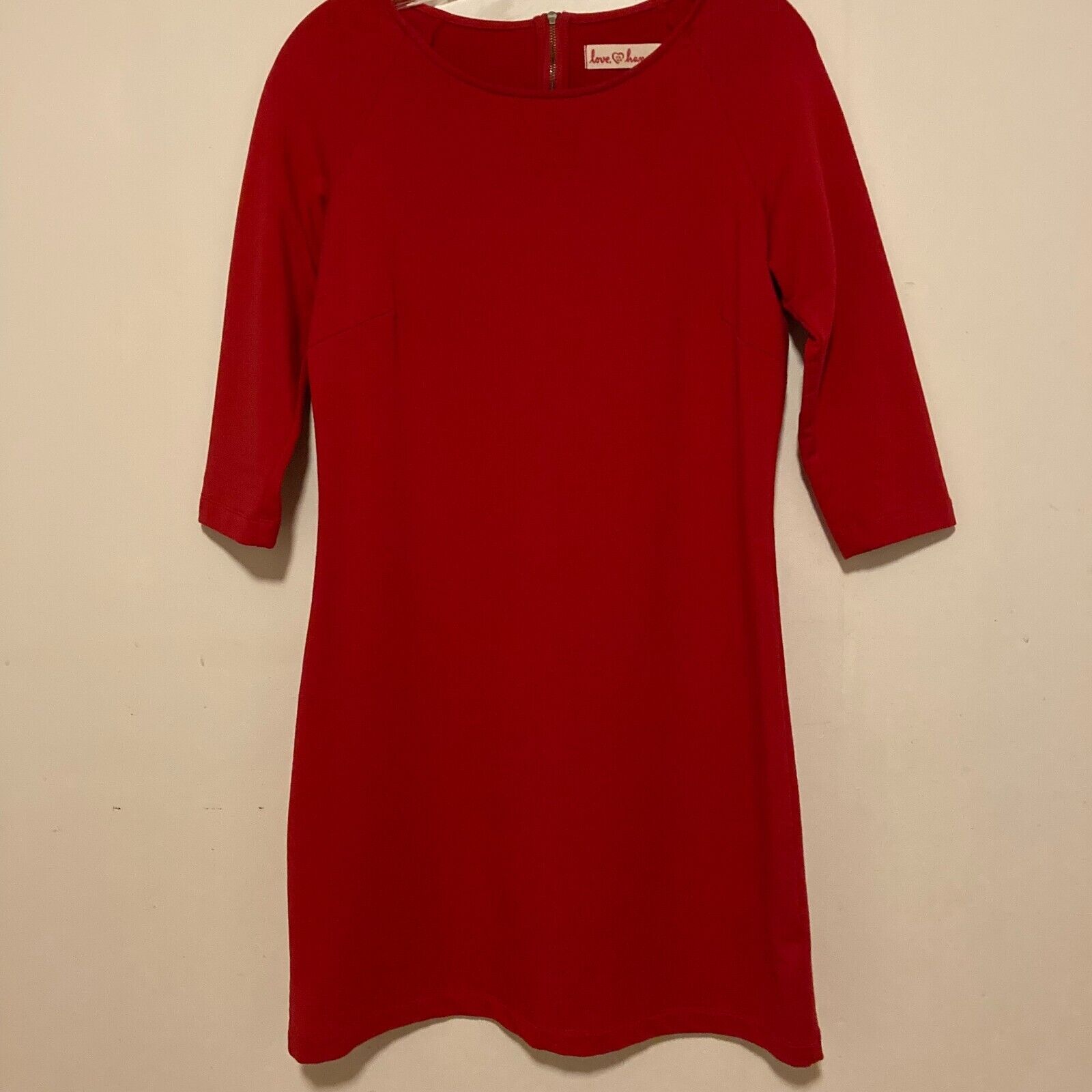 Love Hanna Red Dress Small Heavy Knit 3/4 Sleeves - image 4