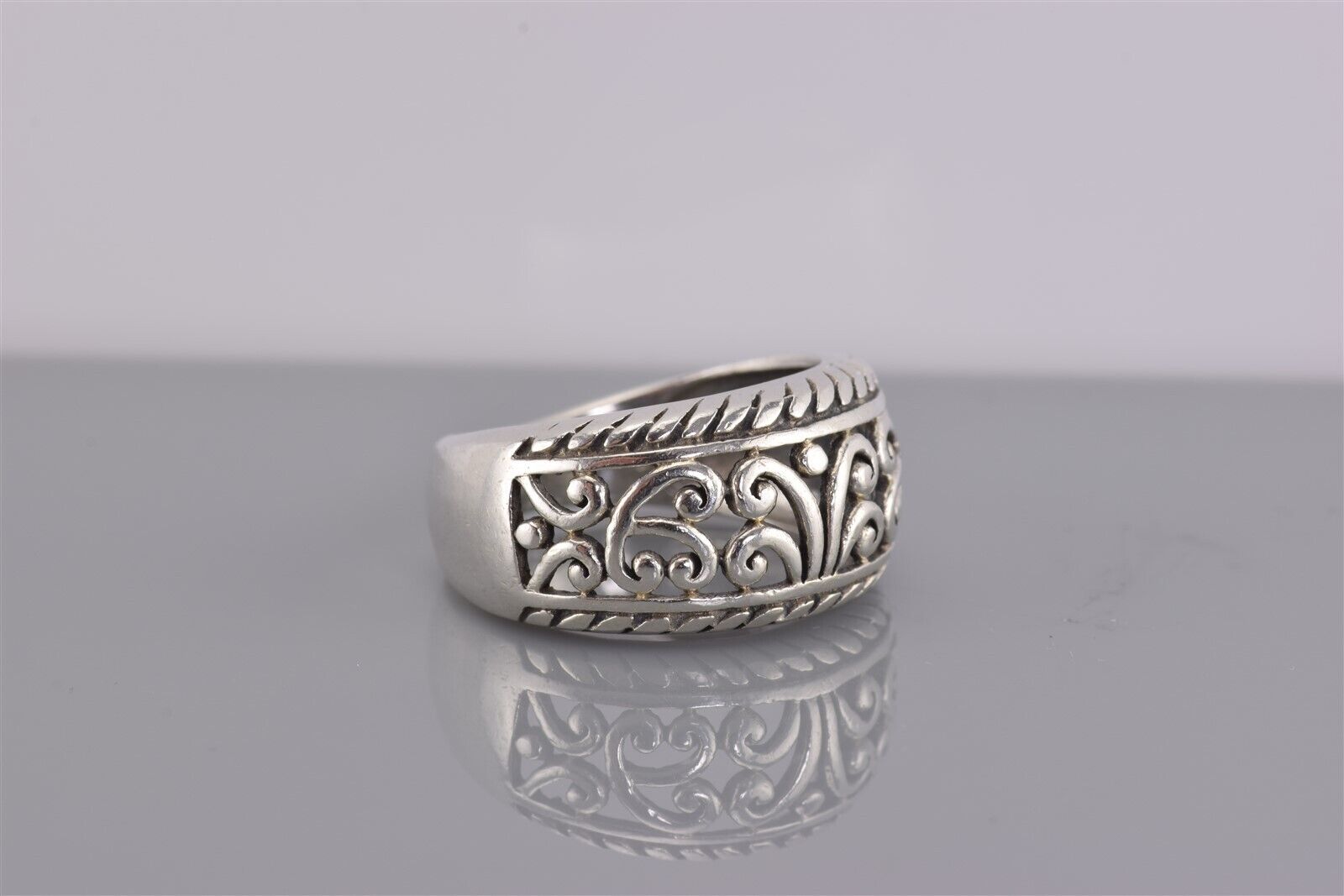 Sterling Silver Coiled Trim Heavily Carved Scroll… - image 2