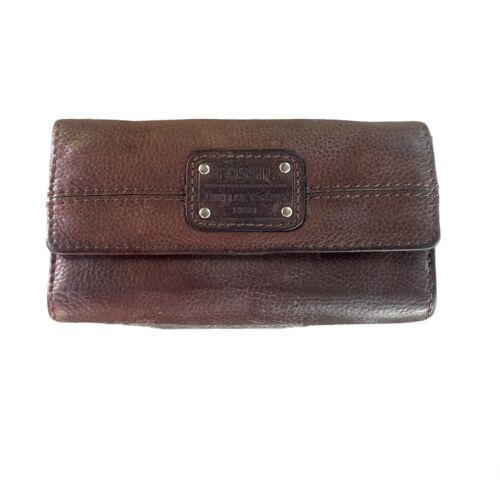 Fossil Brown Pebble  Leather Tri Fold Wallet