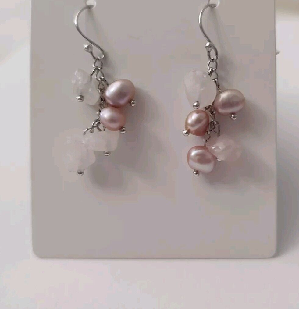 Sterling Silver Pink Freshwater Pearl/Rose Quartz… - image 3