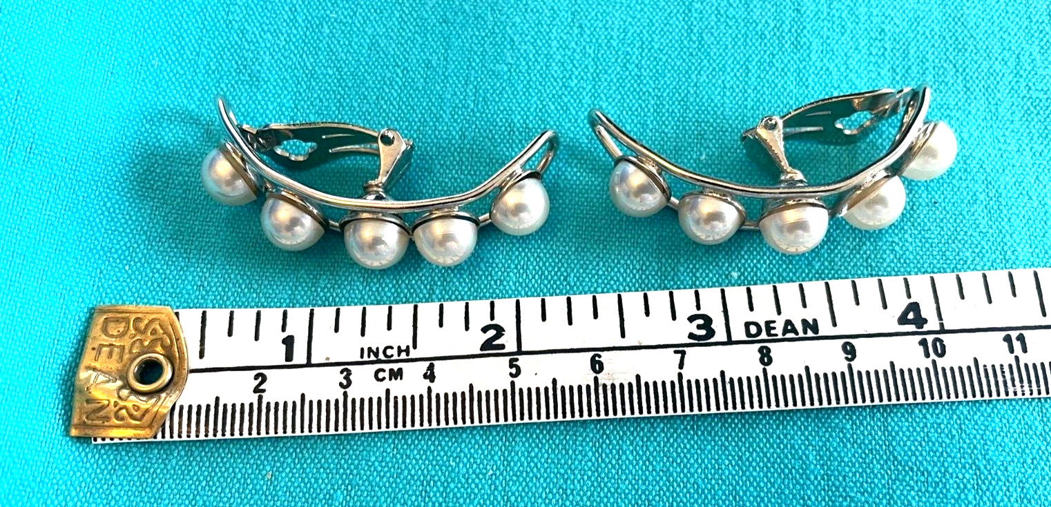 David Grau Vintage Clip-On Crescent Earrings Rhod… - image 2