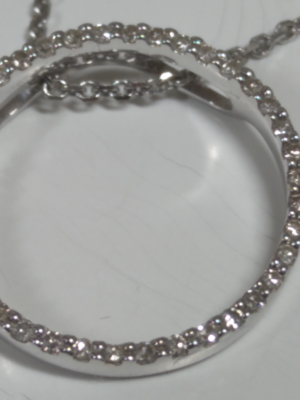 14K White Gold Diamond Circle Pendant and 16" Nec… - image 7