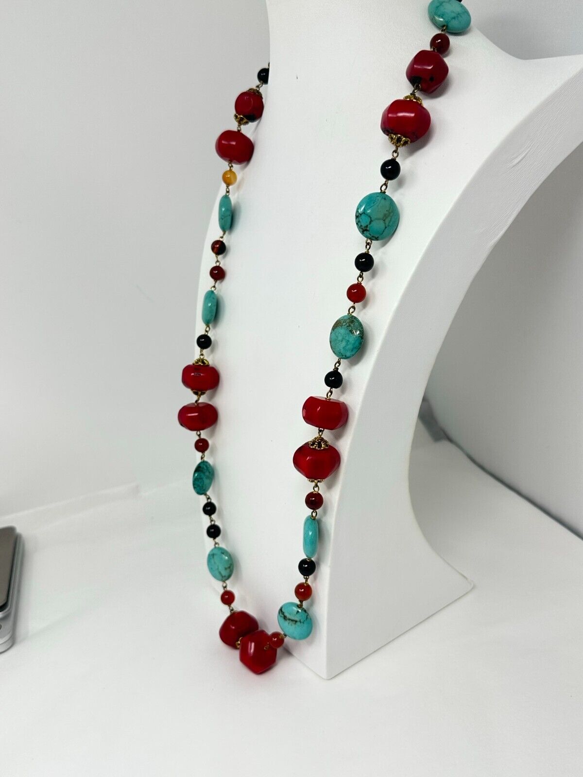 Vintage 14k Gold-Filled Blue Turquoise Red Coral … - image 3