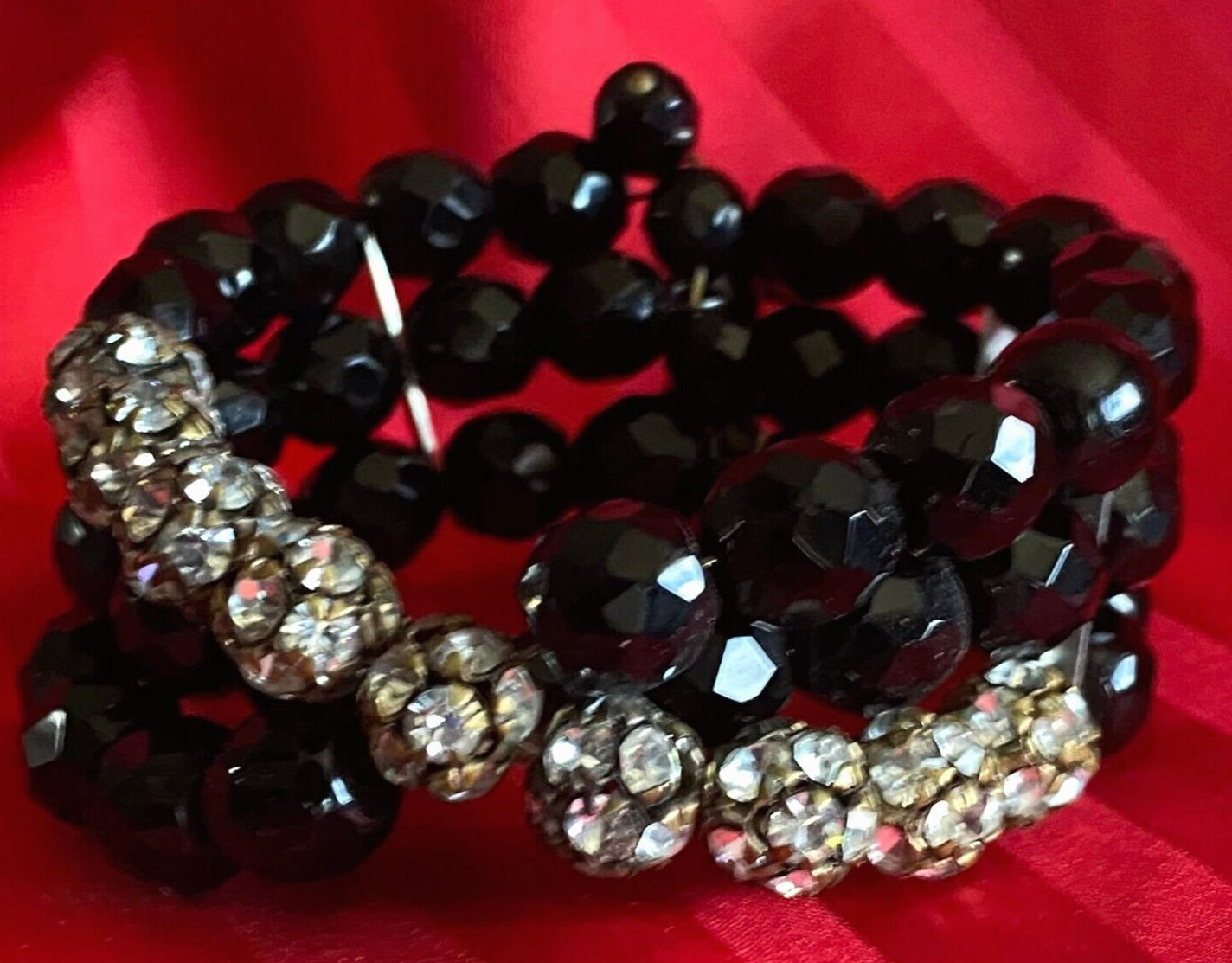 Lovely Vintage Black Glass and Rhinestone Bracele… - image 1