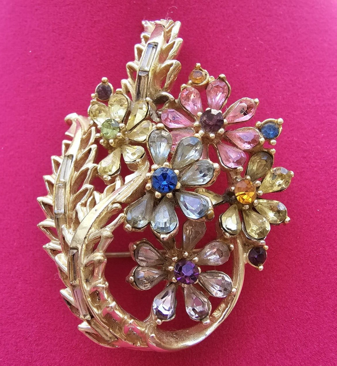 Vintage Signed Corocraft Rhinestone Pink Yellow B… - image 2