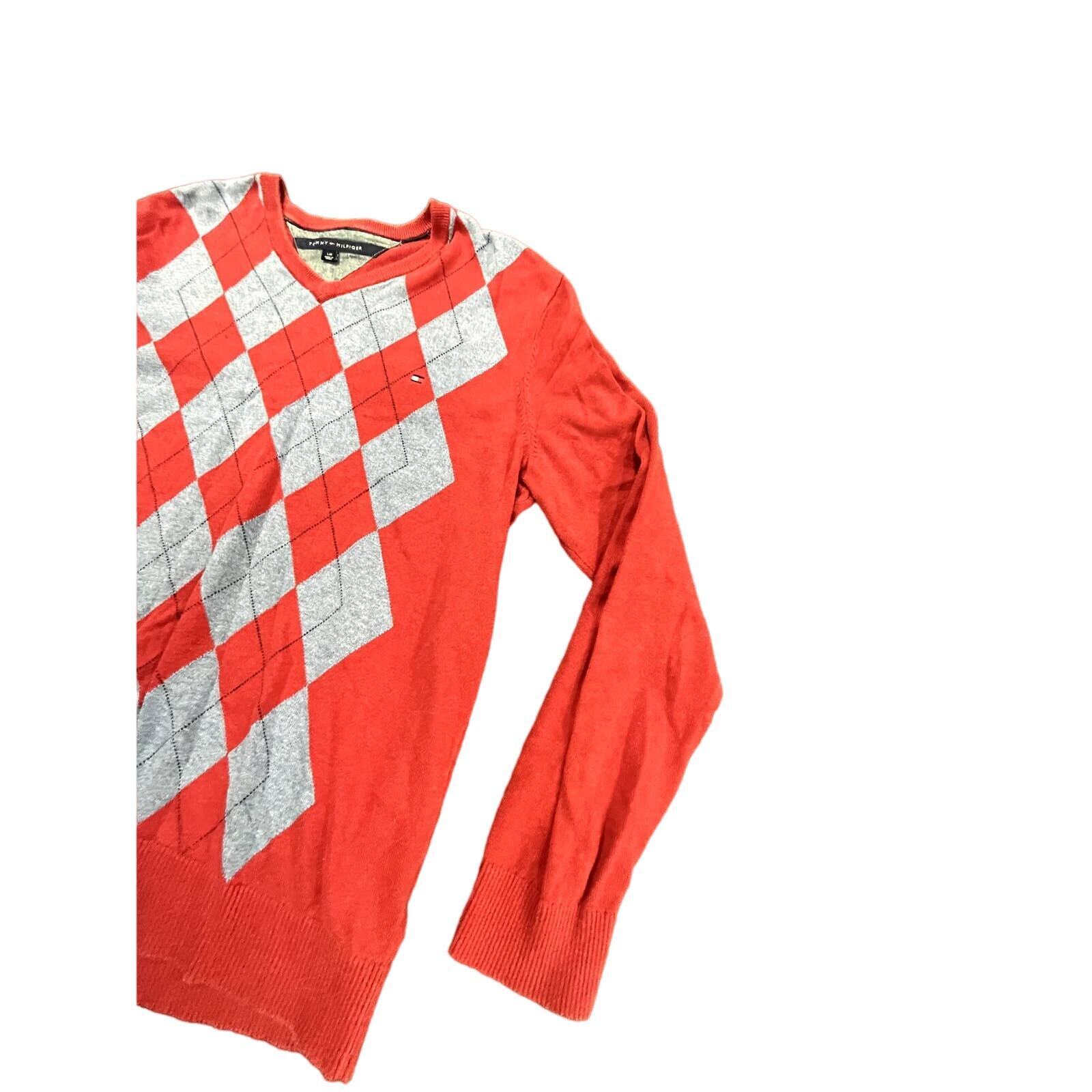 Y2k Tommy Hilfiger argyle pattern V-Neck Red Swea… - image 5