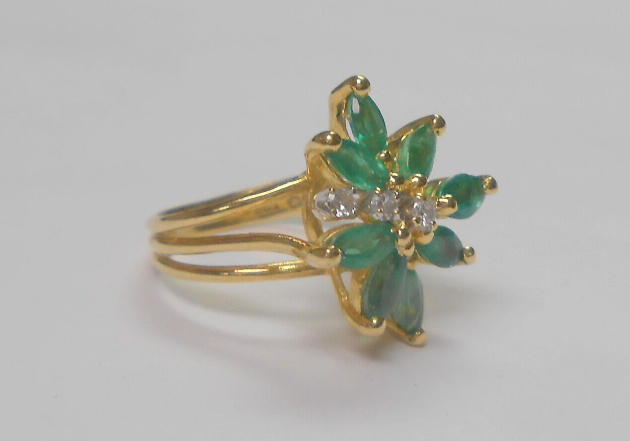 Vintage Emerald & Diamond 585 14K Yellow Gold Lad… - image 4