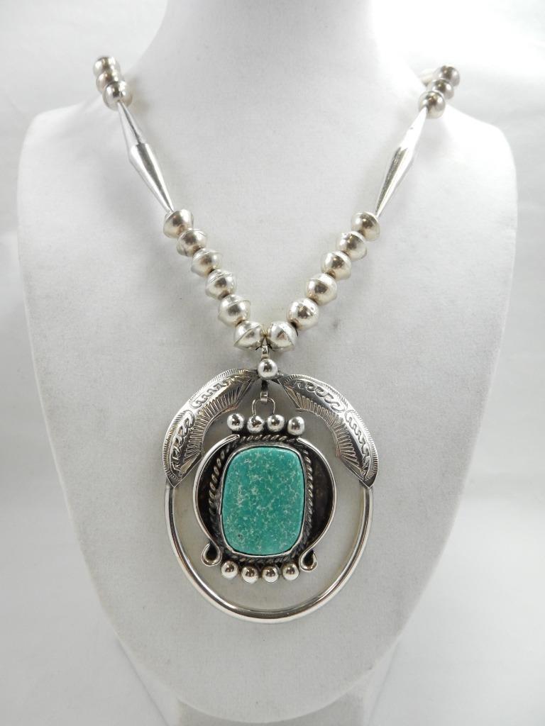 *BEAUTIFUL STERLING SILVER & TURQUOISE NECKLACE 2… - image 1