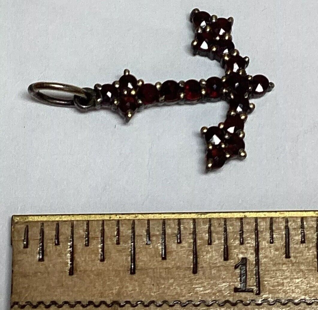 Antique Bohemian Garnets Charm Anchor  1” - image 3