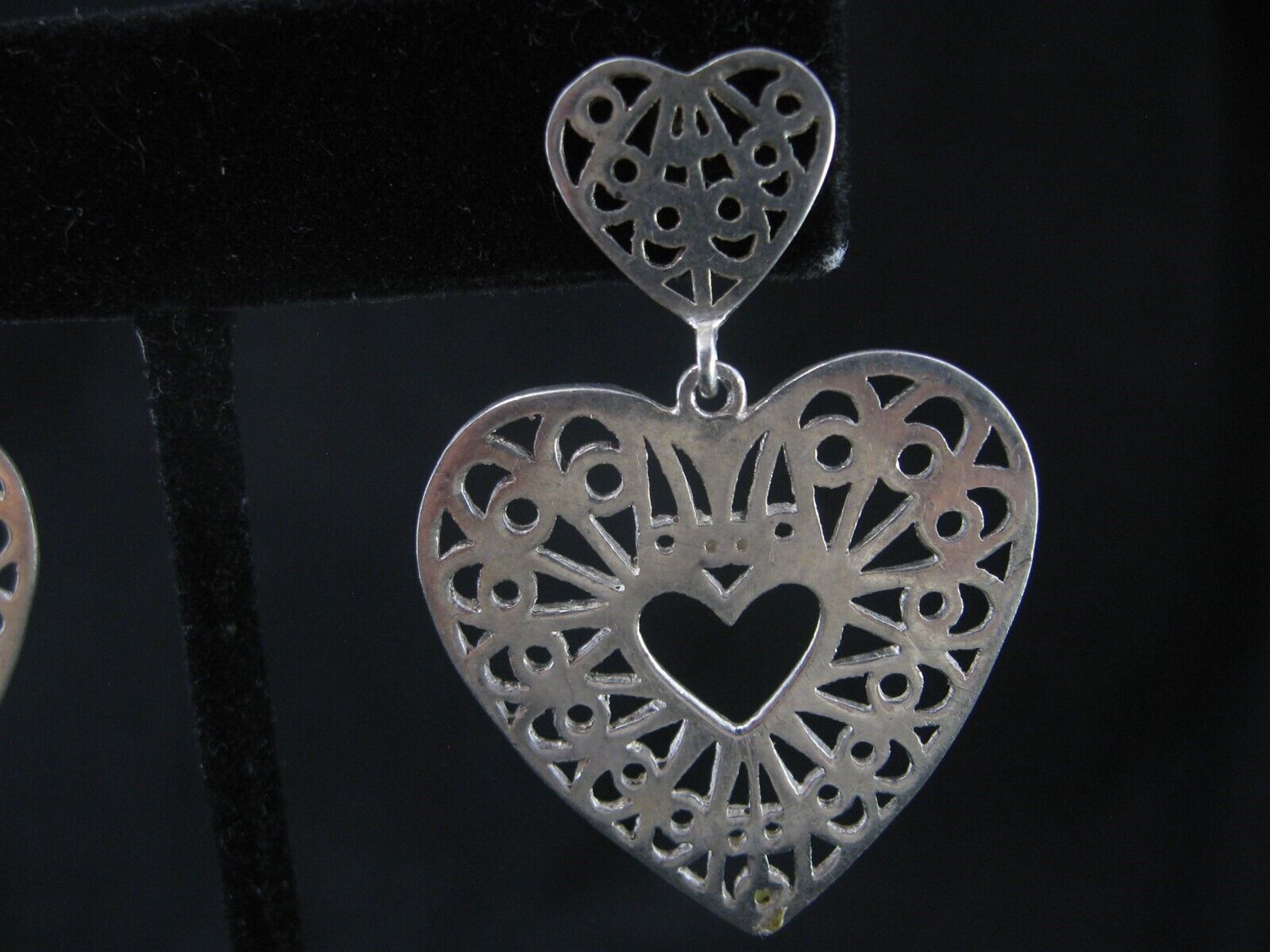 Cut Out Heart Sterling Silver 925 Dangle Earrings - image 3