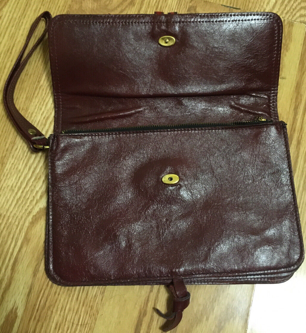 Vintage Clutch Purse Leather Hand Bag Maroon Burg… - image 3