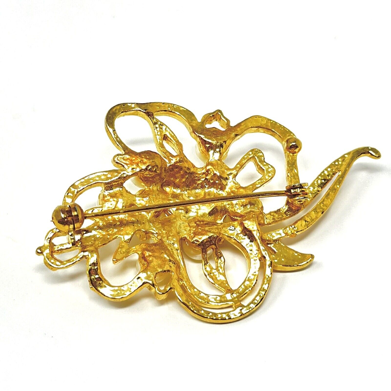 Vintage Gold Tone Faux Pearl Brooch - image 2