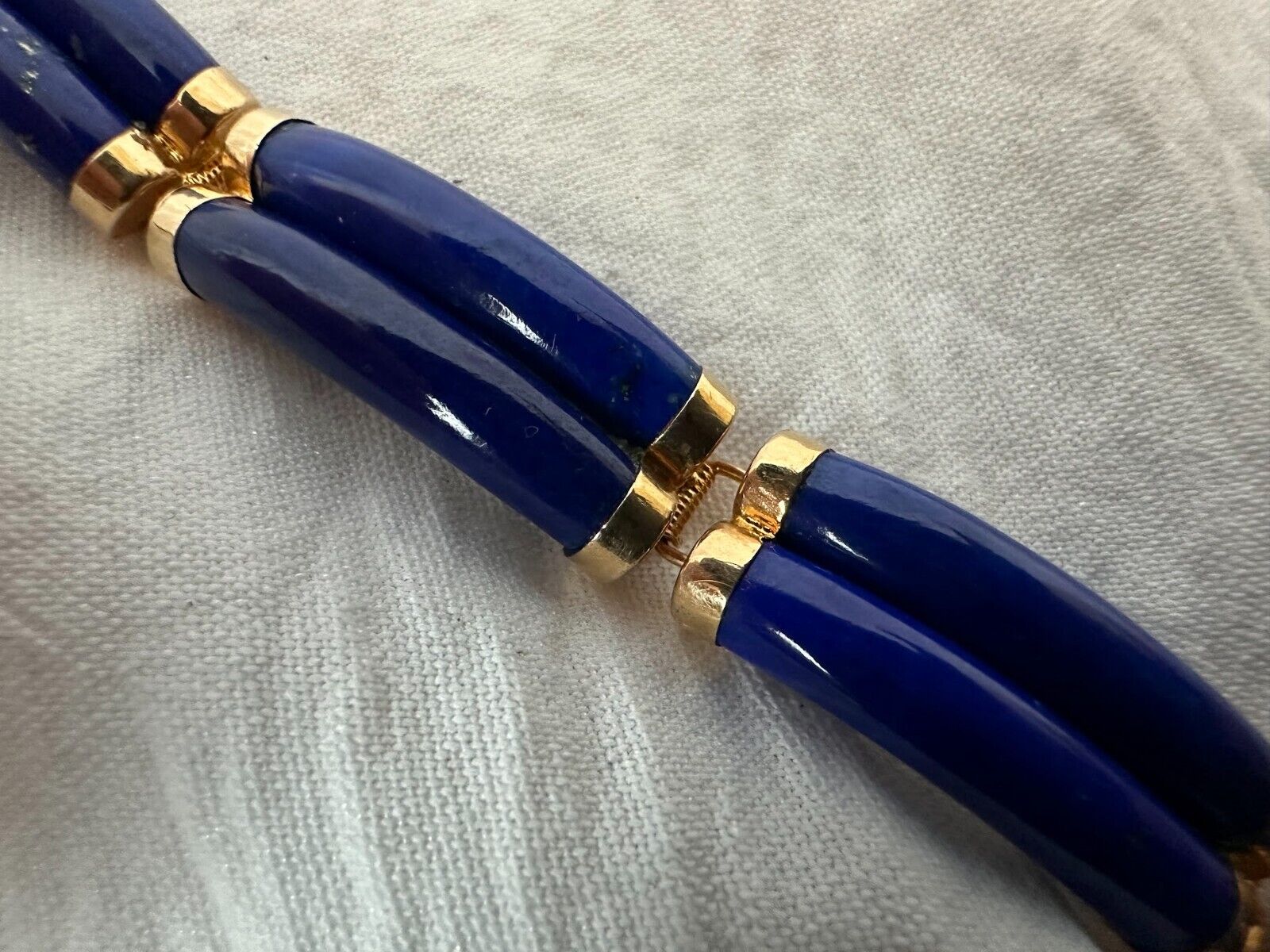 Vintage CHINESE 14K 585 Yellow GOLD & LAPIS Link … - image 3