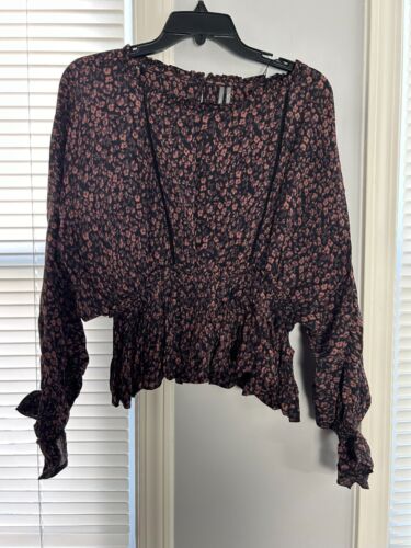 Anthropologie Nichola Peplum Top Black & BROWN Flo