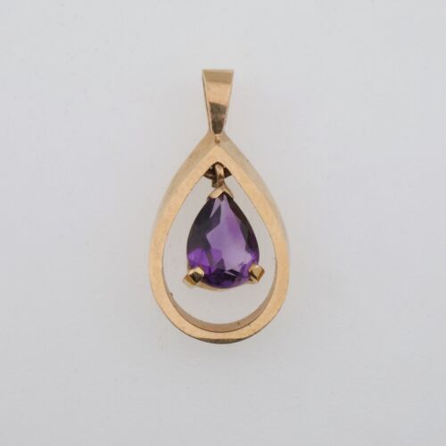 Pear Cut Amethyst Estate Pendant 14k Yellow Gold - image 1