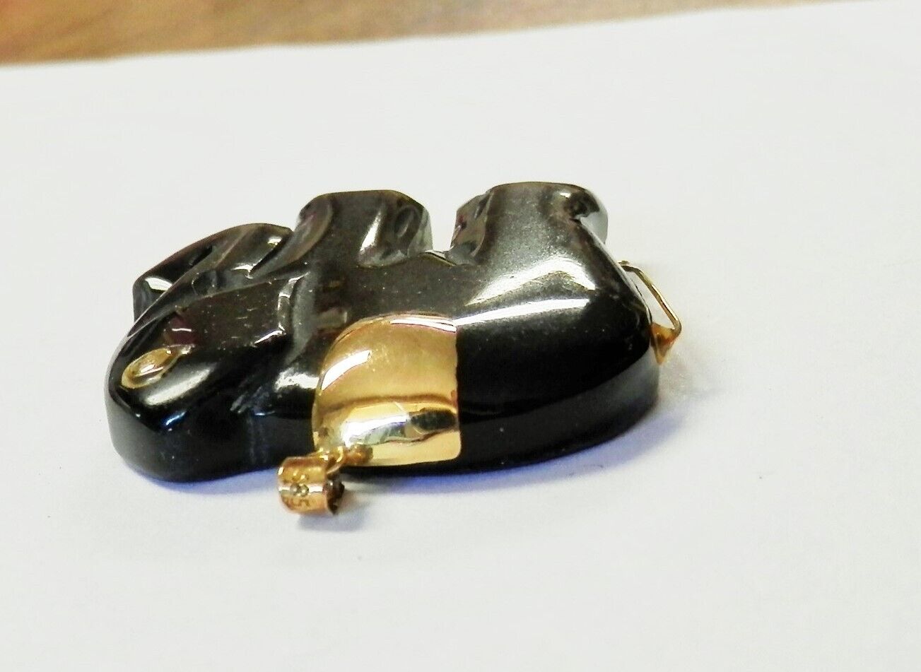 585 14K Yellow Gold Carved Black Onyx Elephant Pe… - image 4