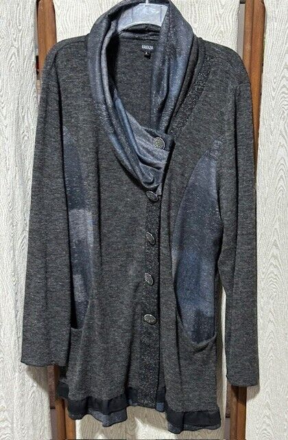 Women's Fantazia Tunic Jacket TOP Gray Blue Butto… - image 1