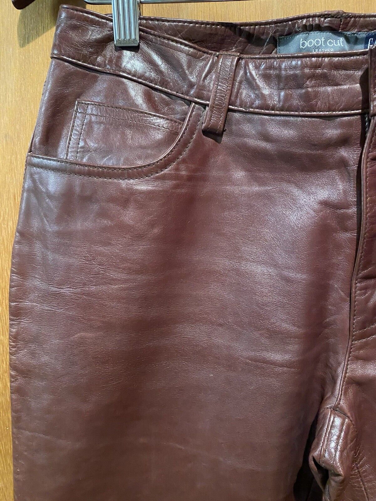 Vtg Gap Brown Real Leather Bootcut Womens Y2K Bik… - image 5