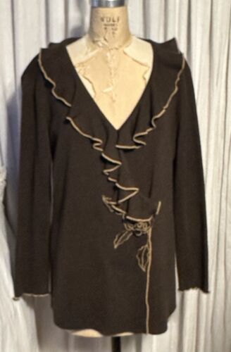 Vintage Adrianna Papell Womens Brown Ruffle Shawl 