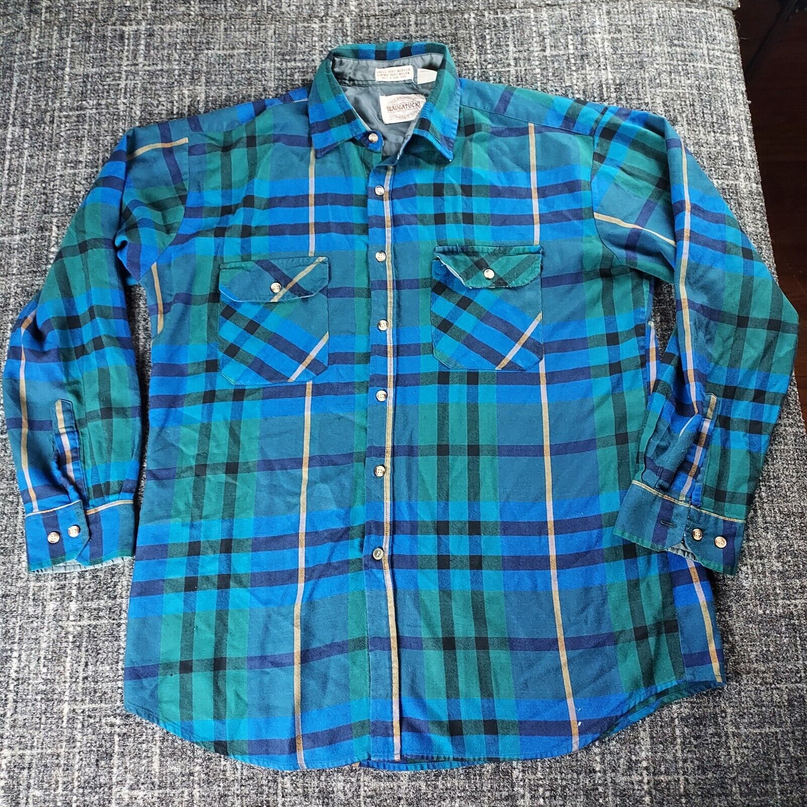 Vintage Saugatuck Dry Goods Mens Blue Green Plaid… - image 1