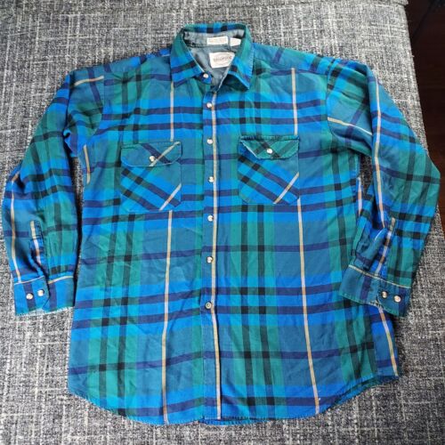 Vintage Saugatuck Dry Goods Mens Blue Green Plaid… - image 1