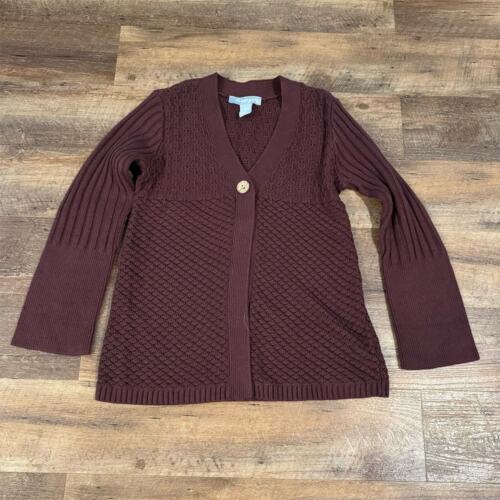 VTG 90s Y2K Brown Waffle Knit Cardigan Sweater V-… - image 1