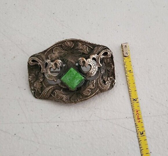 Vintage Antique Brooch Beautiful Stone Silver Tone - image 5