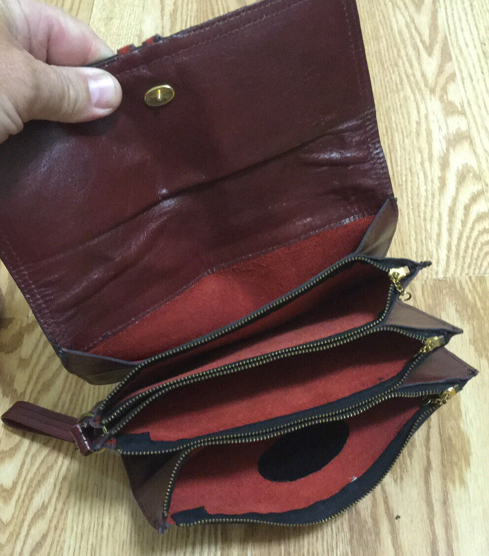 Vintage Clutch Purse Leather Hand Bag Maroon Burg… - image 4