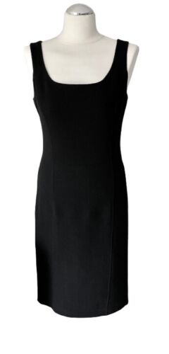 ST JOHN LUXURY BLACK MIDI DRESS CREPE KNIT SCOOP N