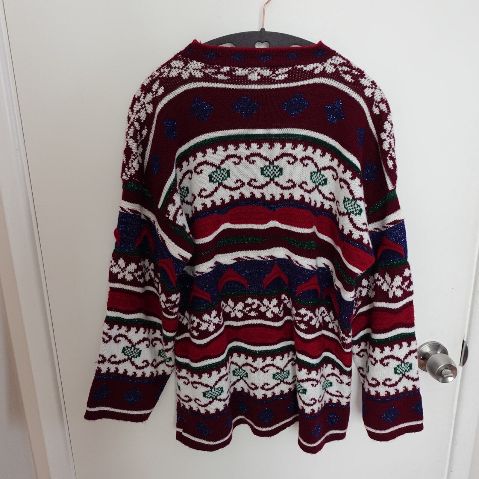 Vintage Huntington Ridge Multi Print Red Sweater … - image 9