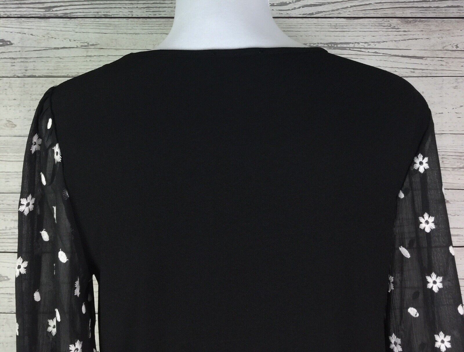 CeCe Top Women S Black White Embroidered Floral T… - image 8