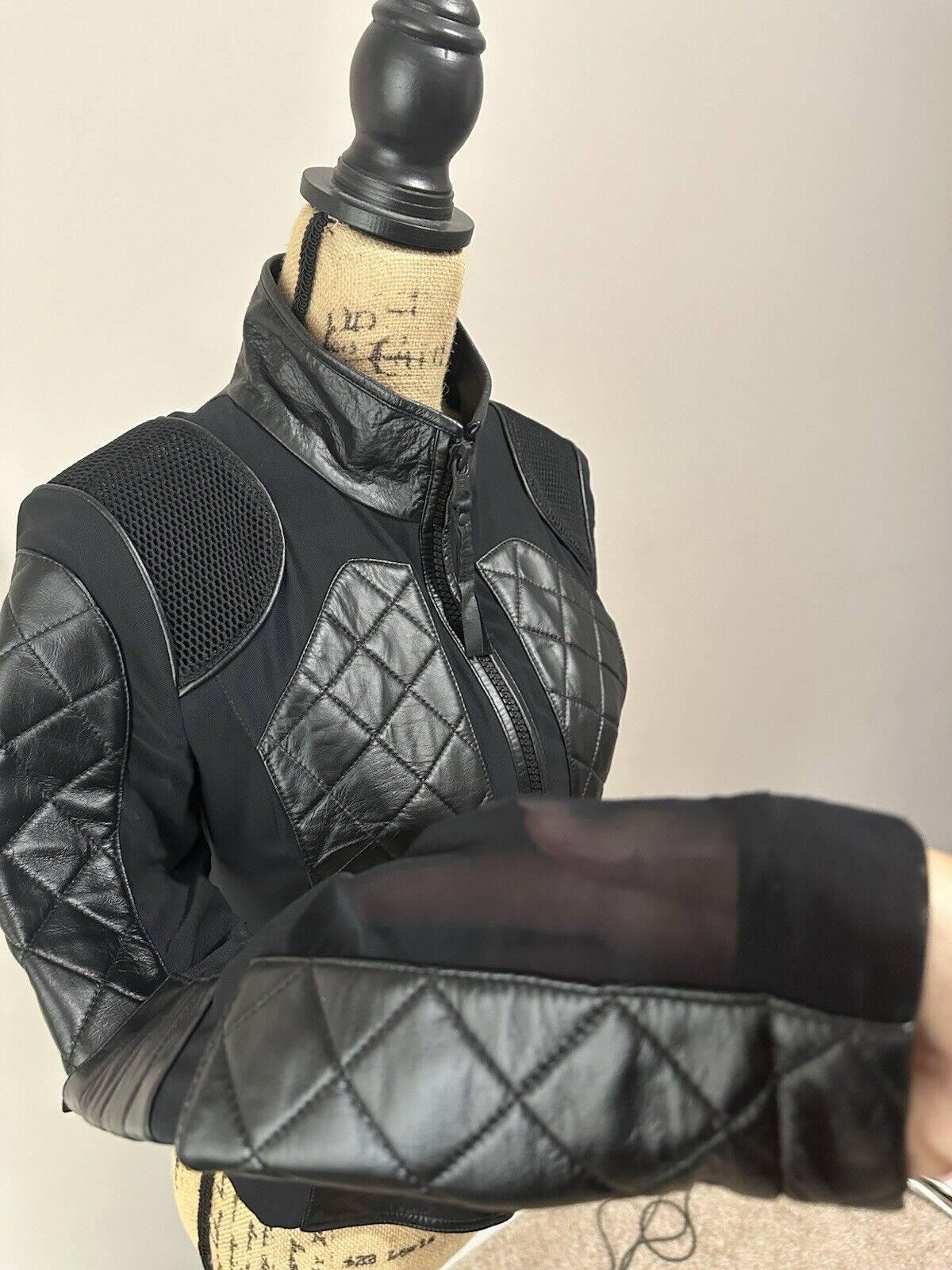 Classic Mesh Quilted Moto Jacket Blanc Noir - image 13