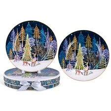 STPGOODS Winter Forest Dessert Plate Set of 2 Bone China Christmas Plates 7.5