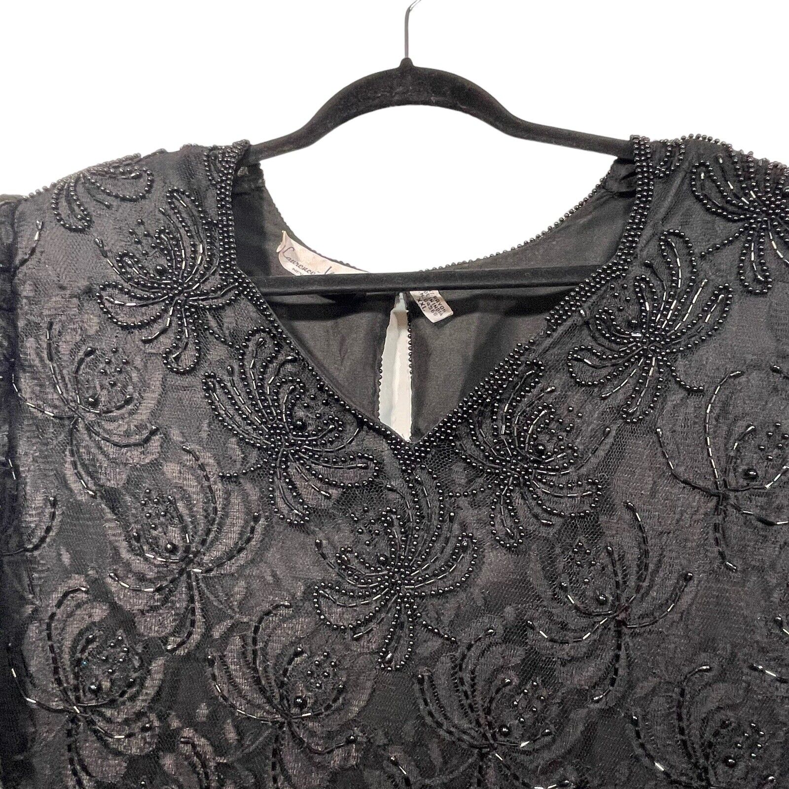 Laurence Kazar Womens XXL  Black Beaded Blouse V … - image 2