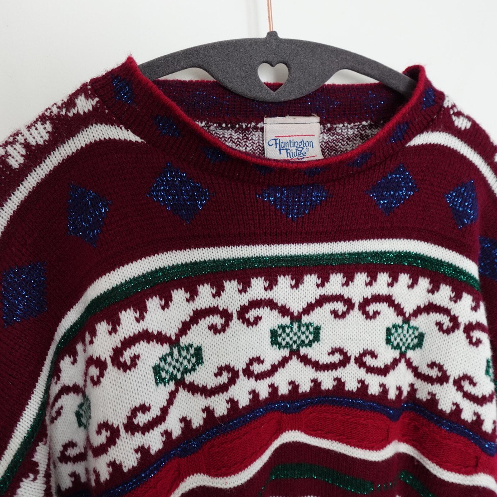 Vintage Huntington Ridge Multi Print Red Sweater … - image 4