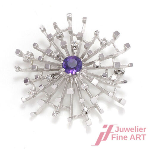 Beautiful Brooch - 14K/585 White Gold - Amethyst -