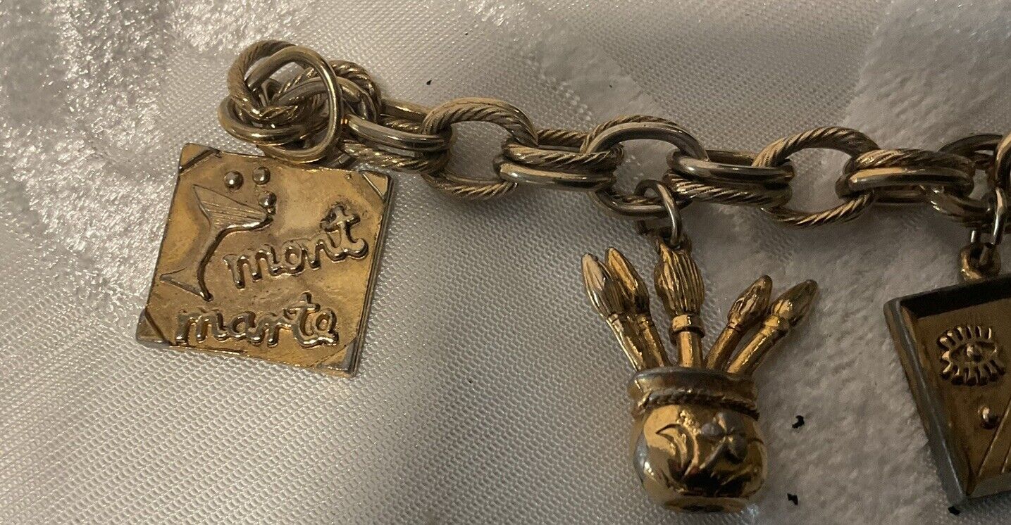 1950 Paris Charm Bracelet Artist Masonic All Seei… - image 2