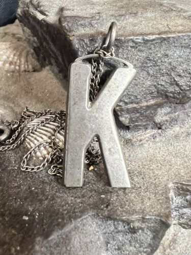 Old Vintage Sterling Silver 70’s Initial K Pendan… - image 1