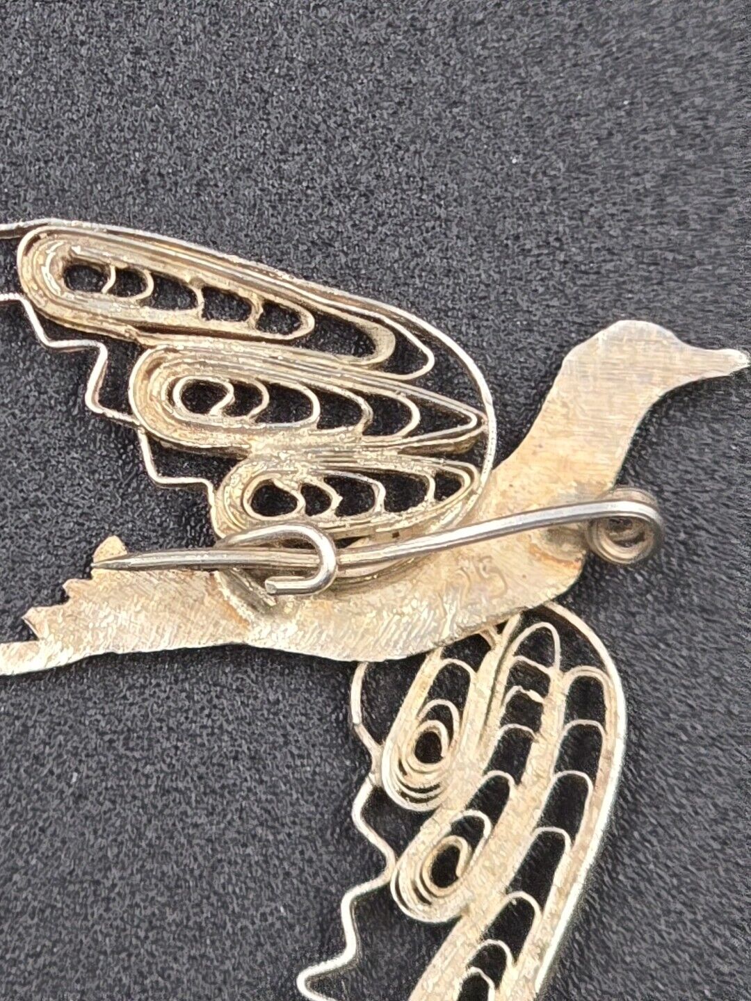 Antique Sterling Filigree Silver Dove Brooch Pin - image 3