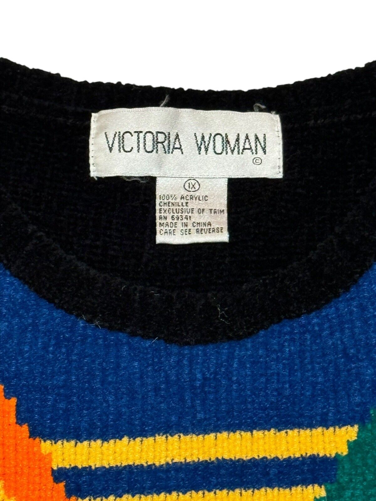 Vintage Victoria Woman Black Multicolored Geometr… - image 2