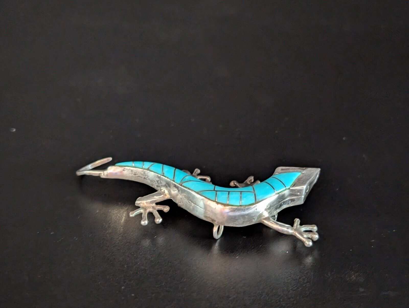 Silver colored and enameled turquoise brooch pin … - image 7