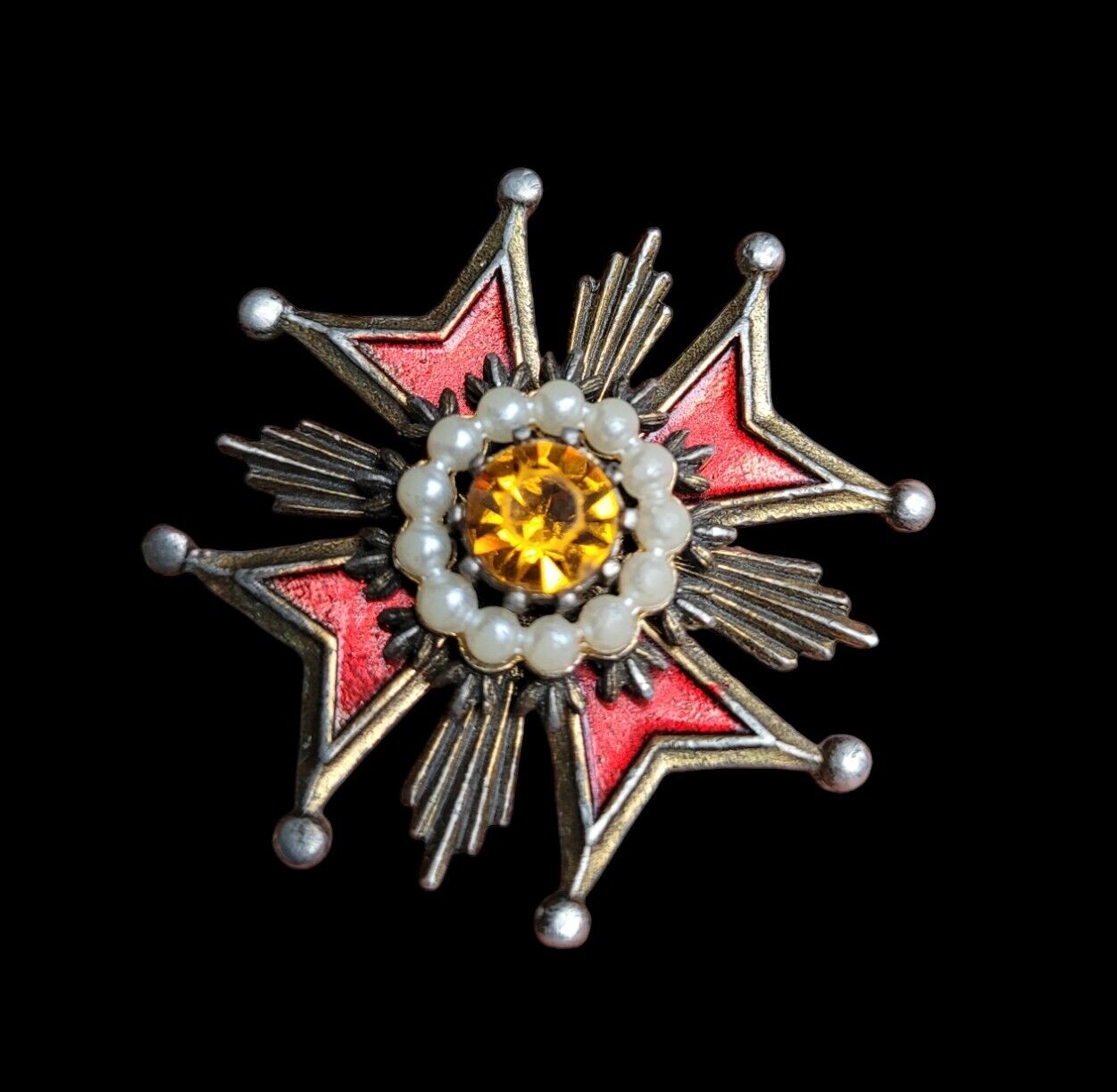 Vintage Weiss Maltese Cross Brooch Red Enamel, Fa… - image 5