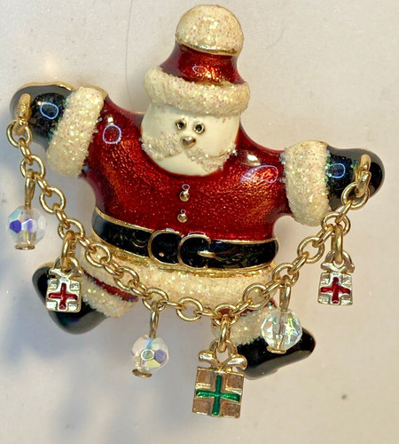 Enamel Red Enamel SANTA CLAUS w Sparkly Trim & Mo… - image 1