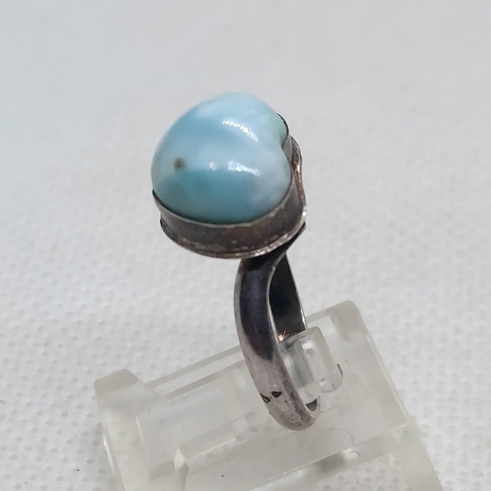 Vintage Sterling Silver Larimar Heart Ring Size 7 - image 3